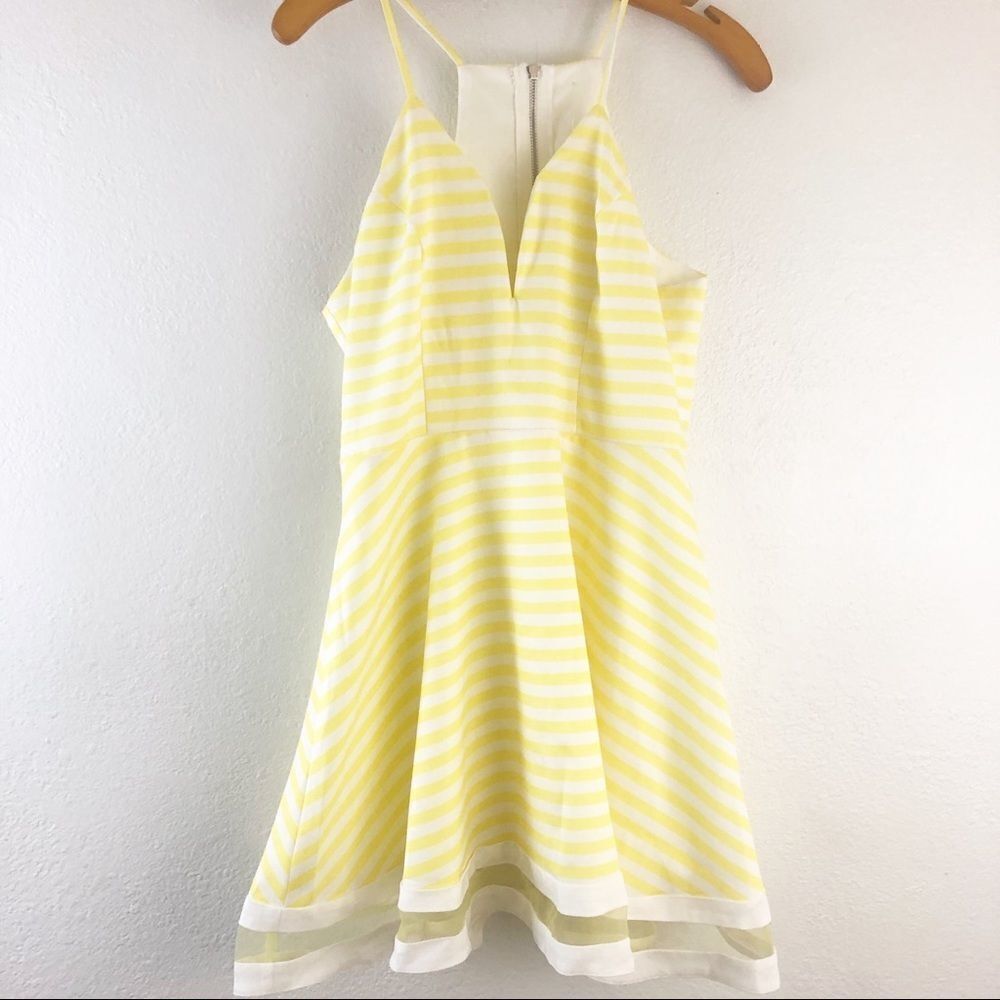Yea &ย Cup stripped yellow spaghetti strap DressโL